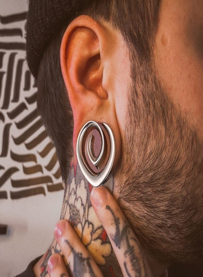 Earblity 2PCS 25mm/1" Silver Spiral Saddle Plugs Gauges Tunnels for Stretched Ears, Hypoallergenic 316 Stainless Steel Ear Tunnels Gauges Body Piercing Jewelry for Men Women - Image 2
